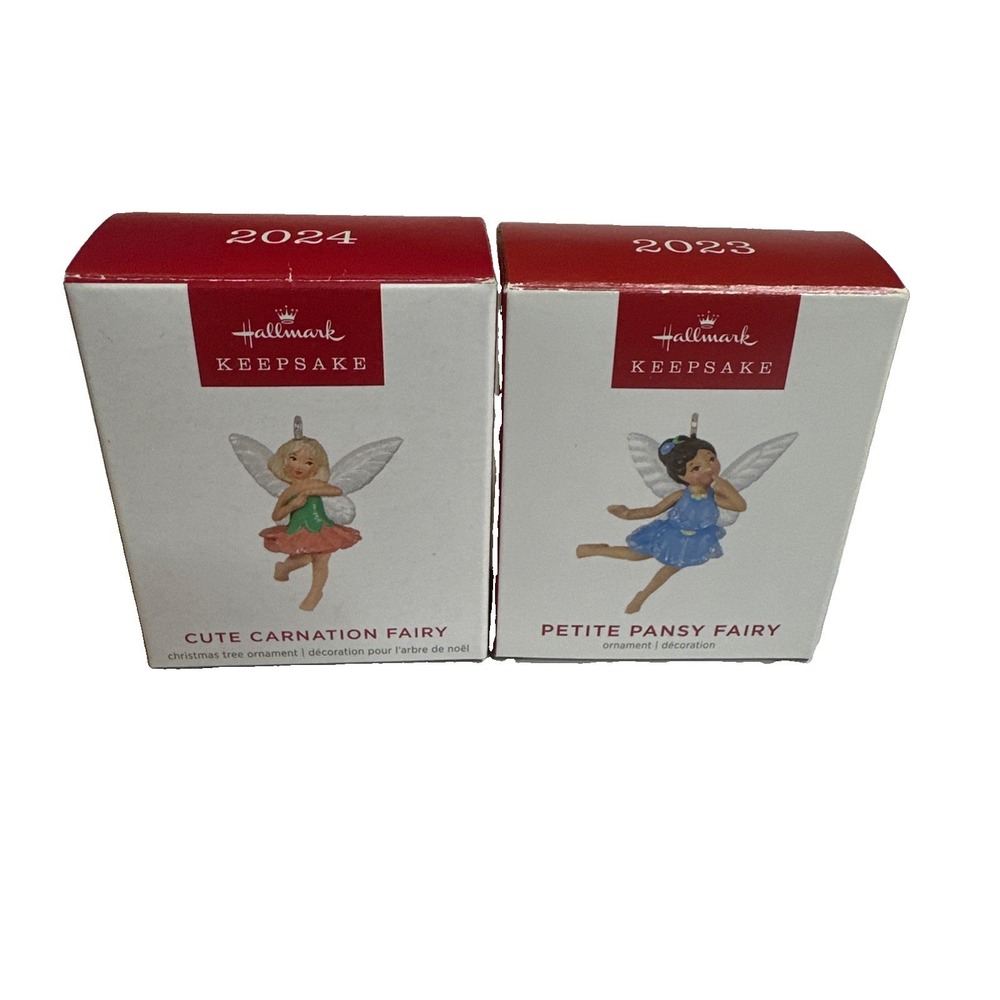 2-Hallmark Keepsake Fairy Messengers- 2023 & 2024 Carnation  and Petite Pansy